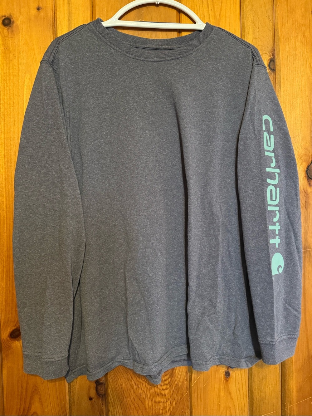 Carhartt Charcoal Crewneck Long-Sleeve with Teal Sleeve Logo